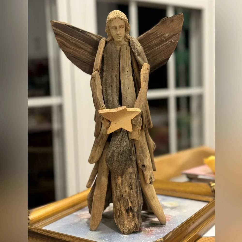 Handmade Driftwood Angel: Beach Decor, Nativity Angel Statue